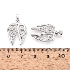 真鍮マイクロパヴェクリアキュービックジルコニアペンダント  翼のチャーム  プラチナ  22x16x2mm  穴：4.5x2.5mm&nbsp;KK-T075-82P