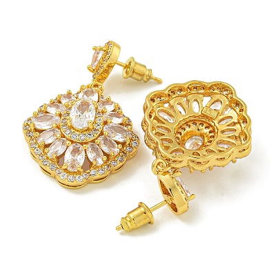 Brass Micro Pave Cubic Zirconia Dangle Stud Earrings&nbsp;EJEW-H014-01G-01-1