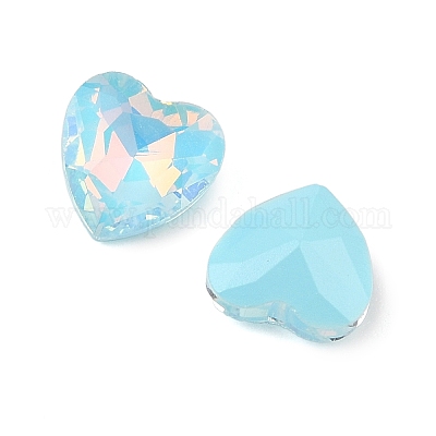 ガラスカボション  多面カット  ハート  シアン  10x10x4.5mm  45個/セット&nbsp;GLAA-N0028-08D-1