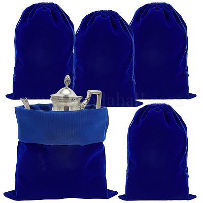 PH PandaHall 5pcs Blue Velvet Drawstring Bags 9.8x13.7 inch Jewelry Pouches Storage Bags Large Gift Bags Party Favor Treat Bags for Jewelry