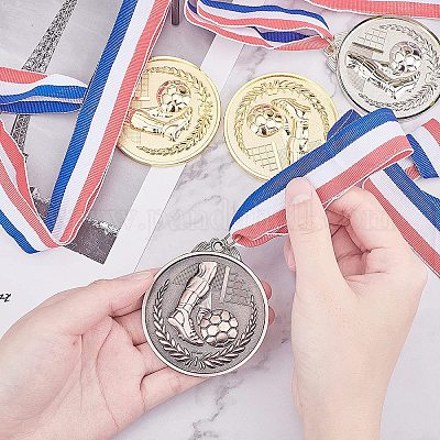 亜鉛合金サッカーメダル ポリエステルコード付き フラットラウンド