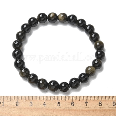 Natural Golden Sheen Obsidian Bead Stretch Bracelets&nbsp;BJEW-K212-B-020-1