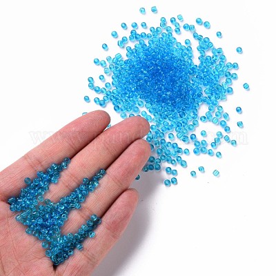 ガラスシードビーズ  トランスペアレント  ラウンド  ディープスカイブルー  8/0  3mm  穴：1mm  約10000ビーズ/ポンド&nbsp;SEED-A004-3mm-3B-1