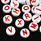 UV Plating Enamel Acrylic Beads, Iridescent, Mixed Letter, Flat Round, FireBrick, 15x7mm, Hole: 2.2mm
