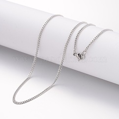 Non-Tarnish 304 Stainless Steel Necklaces, Curb Chains, with Lobster Clasps, Stainless Steel Color, 23.6 inch(60cm), 2mm