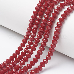 Opaque Solid Color Glass Beads Strands, Faceted, Rondelle, FireBrick, 4x3mm, Hole: 0.8~1mm, about 105~110pcs/strand, 38~39cm