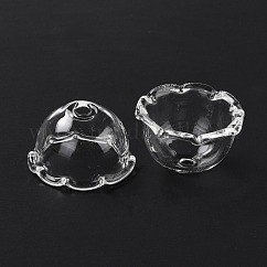 風鈴作り用のガラスビーズコーン  マルチ花弁  花  透明  21~24.5x13mm  穴：2mm