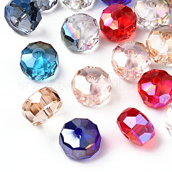 Transparent Electroplate Glass Beads Strands, AB Color Plated, Faceted, Rondelle, Mixed Color, 9.5x6.5mm, Hole: 1.6mm