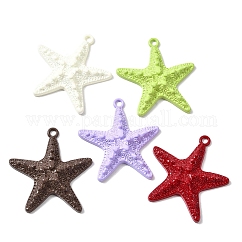 Spray Paint Alloy Big Pendants, Starfish, Mixed Color, 59.5x56x9mm, Hole: 4mm