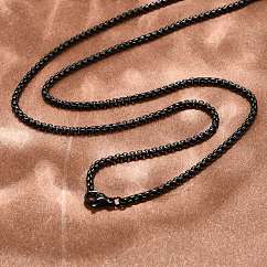 304 Stainless Steel Box Chain Necklaces, PVD Vacuum Plating, Long-Lasting Plated, Black, 23.62 inch(60cm)