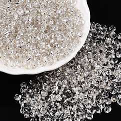 6/0 Baking Paint Transparent Fringe Glass Seed Beads, Silver Lined, Teardrop, Clear, 4~5x4~4.5x3~4mm, Hole: 1~1.2mm, about 4500pcs/pound