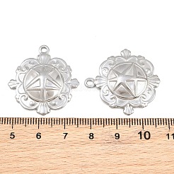304ステンレスペンダント  スターのチャームを持つ花  ステンレス鋼色  30x28x4mm  穴：2mm&nbsp;SA-CBAE7EB-21P