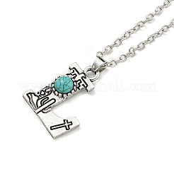 Letter A~Z Antique Silver Plated Alloy with Synthetic Turquoise Pendant Necklaces&nbsp;NJEW-G080-01L