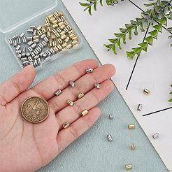 100個2色ラックメッキ真鍮ビーズ  ゴム入り  スライダービーズ  コラム  ミックスカラー  6x4mm  穴：0.5mm  50個/カラー&nbsp;KK-PH0010-40