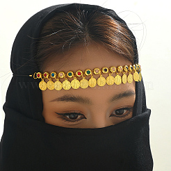 Middle Eastern Metal Rhinestone with Coin Pendant Tassel Headpiece for Women&nbsp;TK3586