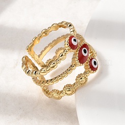 Brass Enamel Evil Eye Open Cuff Rings for Women&nbsp;RJEW-L339-01G-01