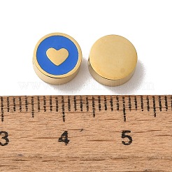 304ステンレススチールエナメルビーズ  ハート付きフラットラウンド  14KGP本金メッキ  藤紫色  8x3mm  穴：1.8mm&nbsp;STAS-L022-096G-01