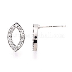 Alloy & Clear Cubic Zirconia Horse Eye Stud Earrings&nbsp;PALLOY-N187-03P