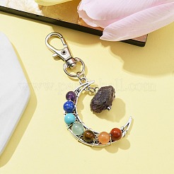 Wire Wrapped Chakra Synthetic & Natural Mixed Stone & Alloy Moon Pendant Decorations&nbsp;HJEW-JM01575
