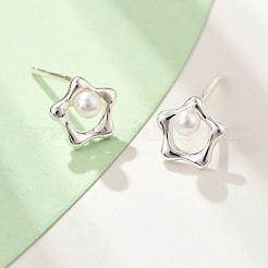 925スターリングシルバースタンドピアス  プラスチック模造パールと  花  銀  7.5x7.5mm&nbsp;EJEW-D317-01S