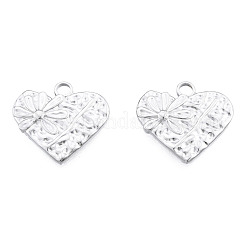 変色しない201ステンレススチールペンダント  花とハート  ステンレス鋼色  18.5x20x2mm  穴：2.5mm&nbsp;STAS-N098-242P