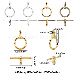 チベット風合金マンテル  鉛フリー＆カドミウムフリー  ドーナツ  ミックスカラー  ドーナツ：12x1.5mm  穴：1.5mm  バー：19x8x1.5mm  穴：1.5mm  4色  50セット / カラー  200セット /箱&nbsp;TIBE-FH0001-05-RS