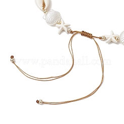Summer Synthetic Turquoise Starfish & Natural Cowrie Shell & White Imitation Pearl Adjustable Beaded Necklaces&nbsp;NJEW-JN05270-03