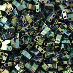 MIYUKIハーフティラビーズ  日本製シードビーズ  2の穴  （htl468)メタリックマラカイトグリーンアイリス  5x2.3x1.9mm  穴：0.8mm  約250PCS /ボトル  10 G /ボトル&nbsp;SEED-JP0008-HTL0468