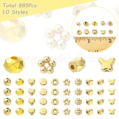 885 個 10 スタイル ccb プラスチックビーズ  混合図形  ゴールドカラー  4~6x4~6x2~5mm  穴：1~2.2mm&nbsp;CCB-FS0001-13