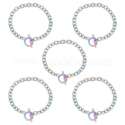 ユニセックス 304 ステンレススチール アズキチェーン ブレスレット  トグル留め金付き  虹色  7-5/8インチ（19.4cm）  6mm  10個/箱&nbsp;BJEW-UN0001-11
