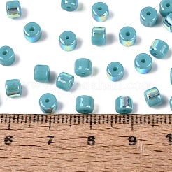 Fgb 不透明色ガラスシードビーズ  虹メッキ  丸い穴  バレル  ダークターコイズ  4x3.5mm  穴：0.9~1mm  約3750個/ポンド&nbsp;SEED-Q040-07A-A08