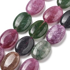 天然石マレーシアジェイドビーズ連売り  染め  フラットオーバル  ミックスカラー  18x13x5mm  穴：1mm  約10~11個/連  7.28''~7.87''（18.5~20センチメートル）&nbsp;G-K392-C13-13x18mm