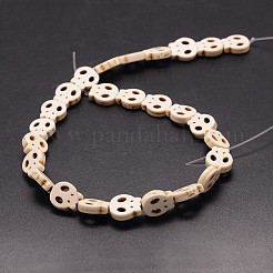 スカル合成ターコイズビーズ連売り  染め  ホワイト  28x25x4mm  穴：1mm  約14個/連  15.7インチ&nbsp;TURQ-I023-28x25mm-02