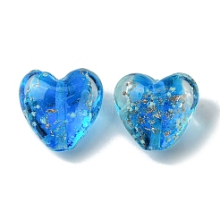 明るい手作りの金の砂のランプワークビーズ  暗闇で光る  ハート  ミックスカラー  20.5x20x12mm  穴：1.8mm&nbsp;FOIL-B001-03