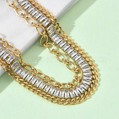 女性用304ステンレススチール＆ガラス製二重構造チェーンブレスレット  長方形  18KGP本金メッキ  イオンプレーティング（ip）  長持ちメッキ  透明  6.65インチ（16.9cm）&nbsp;BJEW-F540-10G-03