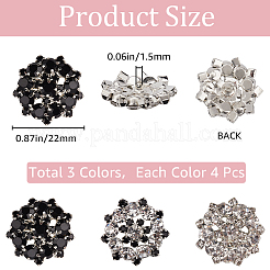 12Pcs 3 Colors 1-Hole Alloy Rhinestone Shank Buttons&nbsp;BUTT-GF0003-64