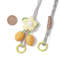 ポリエステル＆スパンデックスコードロープペンダント装飾  綿の花飾りと合金のスプリングゲートリング付き  きいろ  1045x19~39x21mm&nbsp;HJEW-JM04304-03