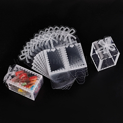 透明なPVCボックス  キャンディーギフトボックス  結婚披露宴のベビーシャワーの荷箱のため  弓と長方形  ホワイト  5x5x7cm  展開：162x100mm&nbsp;CON-BC0002-12A