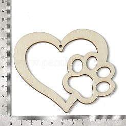 ウッドビッグサイズペンダントトップ  ハートの足跡チャーム付き  ベージュ  85x102x2.5mm  穴：2.8mm&nbsp;WOOD-G020-12