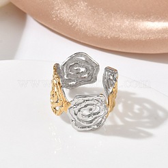 女性用304ステンレススチールカフオープンリング  ゴールデン·ステンレス鋼色  花  17mm  内径：19mm&nbsp;RJEW-F208-03GP-01