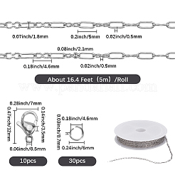 304ステンレススチールのペーパークリップチェーンネックレス/ブレスレットのDIYキット  ステンレス鋼色  1.8x5x0.5mm&nbsp;DIY-SC0029-36
