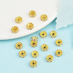 真鍮製ラインストーンスペーサービーズ  グレードAAA  ストレートフランジ  ニッケルフリー  ゴールデンの金属色  ロンデル  クリスタル  7x3.2mm  穴：1.8mm&nbsp;RB-A014-Z7mm-01G-NF