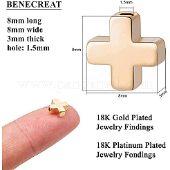 真鍮ビーズ  クロス  プラチナ·ゴールデン  8x8x3mm  穴：1.4mm  20個/セット&nbsp;KK-BC0005-07