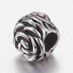 304ステンレススチールヨーロピアンビーズ  大穴ビーズ  花  アンティークシルバー  12x13x12mm  穴：5.7~6mm&nbsp;STAS-P173-054AS