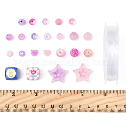 DIY アクリル ラウンド ビーズ ストレッチ ブレスレット 作成キット  ピンク  8mm  穴：1.5mm&nbsp;DIY-FS0008-77