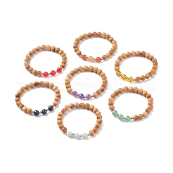 7Pcs 7 Style Natural Wood & Mixed Gemstone Round Beaded Stretch Bracelets Set&nbsp;BJEW-JB08813