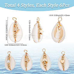 24Pcs 4 Styles Natural Cowrie Shell Copper Wire Wrapped Pendants&nbsp;FIND-SC0014-23