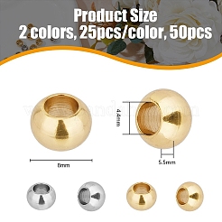 50個 2色 304ステンレススチール ヨーロピアンビーズ  大穴ビーズ  ロンデル  ゴールデン·ステンレス鋼色  8x5.5mm  穴：4.4mm  25個/カラー&nbsp;STAS-DC0015-63