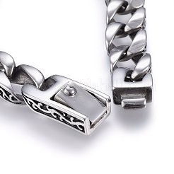 304ステンレススチールブレスレット  バヨネット留め金付き  アンティークシルバー  8-5/8インチ（22cm）  12x5mm&nbsp;BJEW-L631-23AS