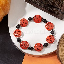 Halloween Pumpkin Synthetic Turquoise & Natural Lava Rock Beaded Stretch Bracelets&nbsp;BJEW-TA00487